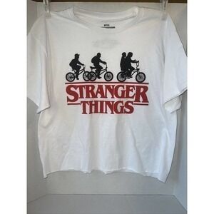 Stranger Things Nextflix Cropped white‎ T-shirt SIZE Large womens or big kids.